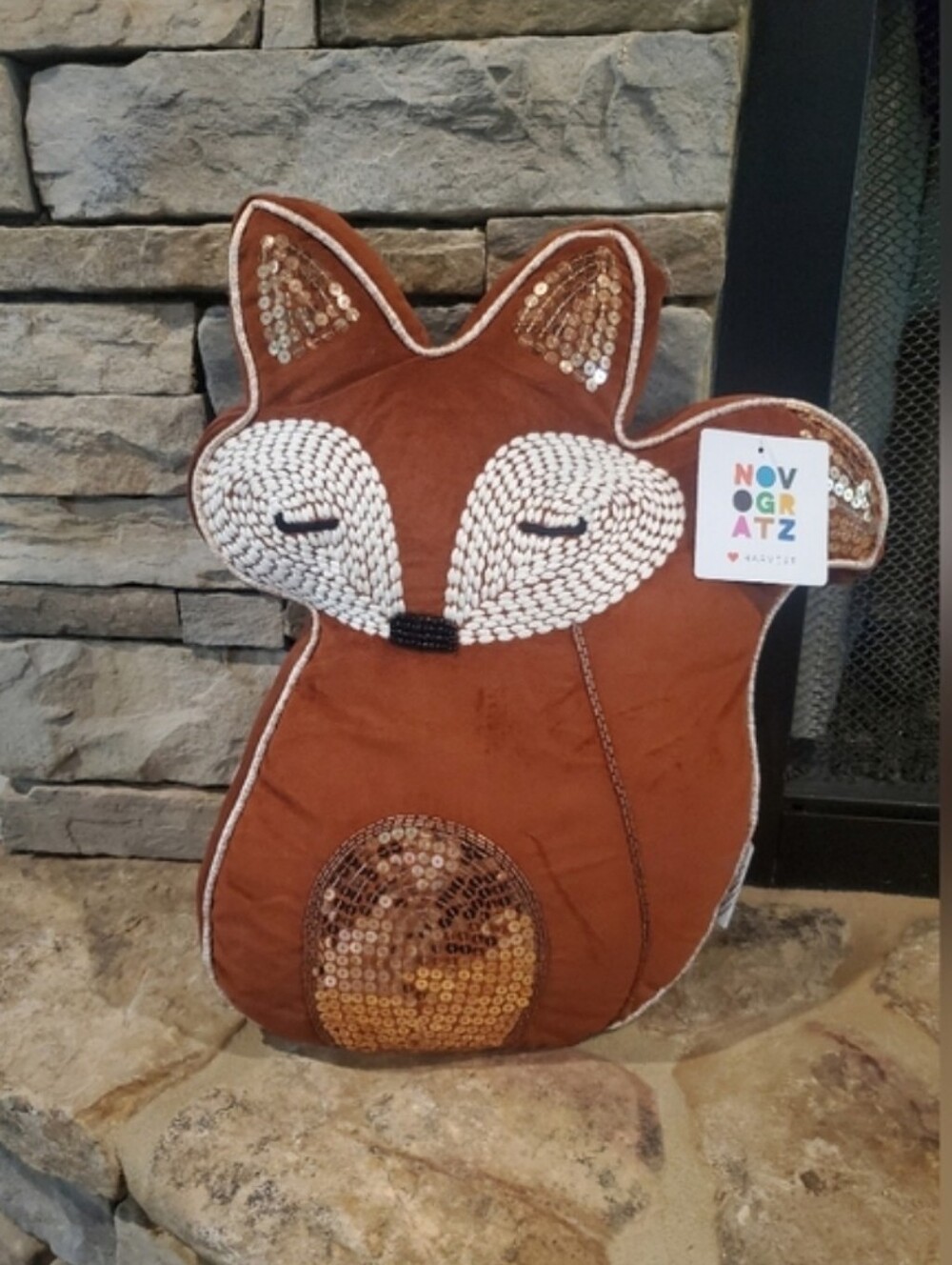 Novogratz Brown Fox Sequin Accent Pillow-NWT